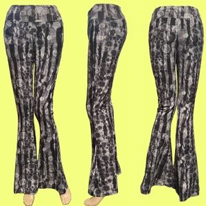 “NEW” 
Wide Waist Stretch Bell Bottom W/ motif pattern print Pants